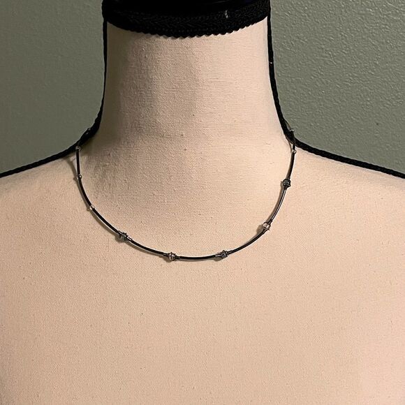 Silver (with Blue And White Beads) Short Necklace. - Picture 1 of 3